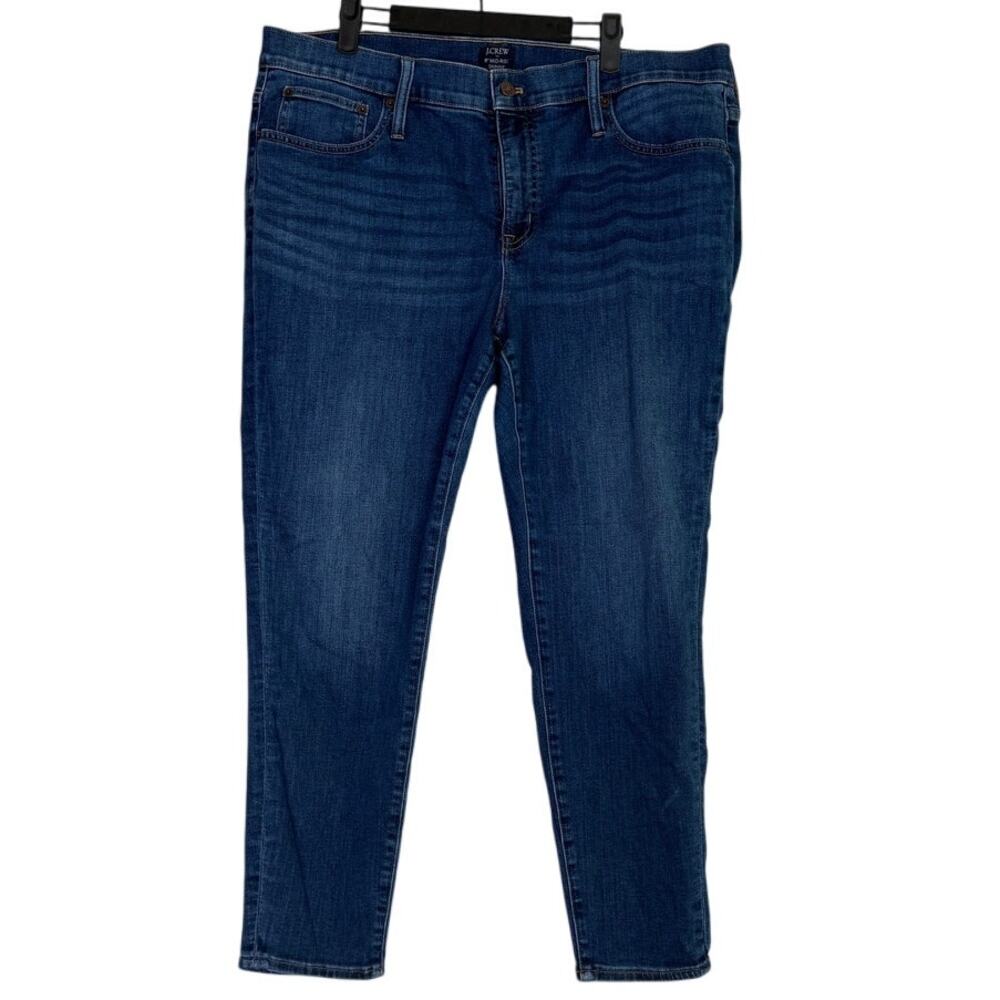 J. Crew Crop Ankle 8" Mid Rise Stretch Skinny Slimming Jean 34 Blue Dark Wash